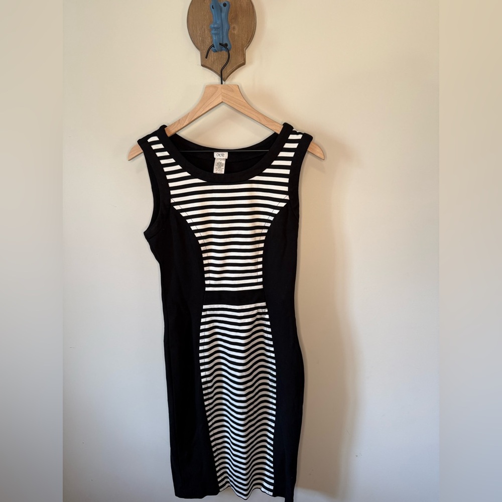 Cache Black & White Striped Bodycon Dress